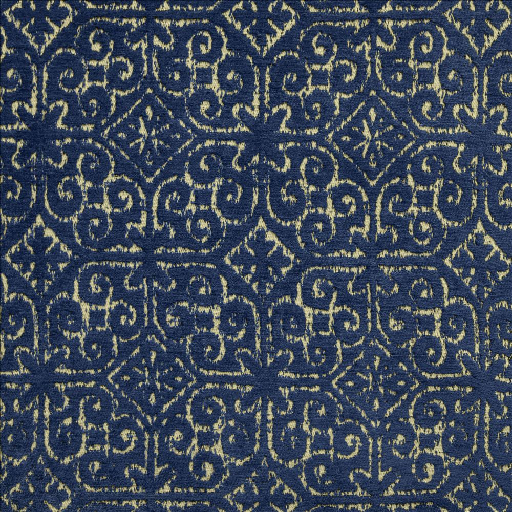 Randers Blue by Kasmir Designer Fabric See sample 77% Viscose
23% Polyester
 INDIA 20,000 Wyzenbeek Double Rubs </p><p>Repeat: Horizontal: 6 6/8 inches and Vertical: 6 6/8 inches 54 - Swanky Fabrics -