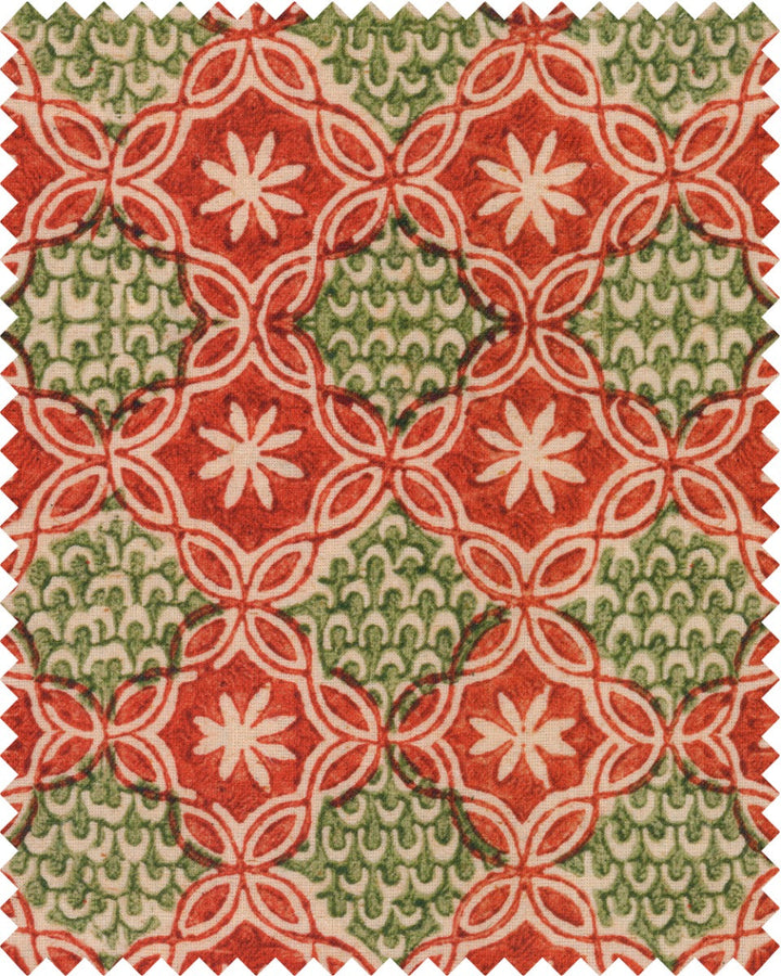 RASIYA Linen (FB00074) by Mind The Gap | FB00074 | WOODSTOCK '69 | Taupe, Green, Red | Metre | 140cm(± 5%) x 100cm / 55.1in(± 5%) (bw) x 39.4in | W 34.5cm x L 33cm / W 13.5in x L 12.9in | Stonewashed | 100% Linen, printed and stonewashed | Fabric Carolina | https://www.fabriccarolina.com/