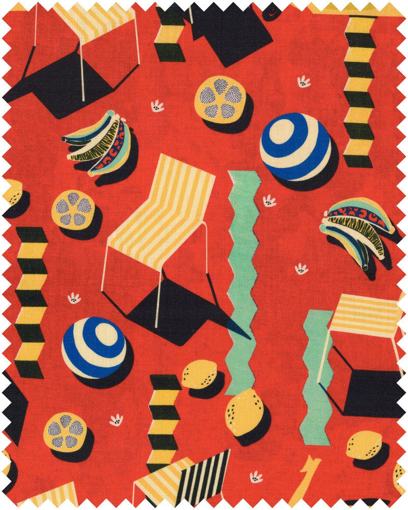 Mind The Gap Fabric ROSSO GIALLO Linen (FB00135) | FB00135 | LA DOLCE VITA | Blue, Red, Turquoise, Yellow | Fabric Carolina | https://www.fabriccarolina.com/