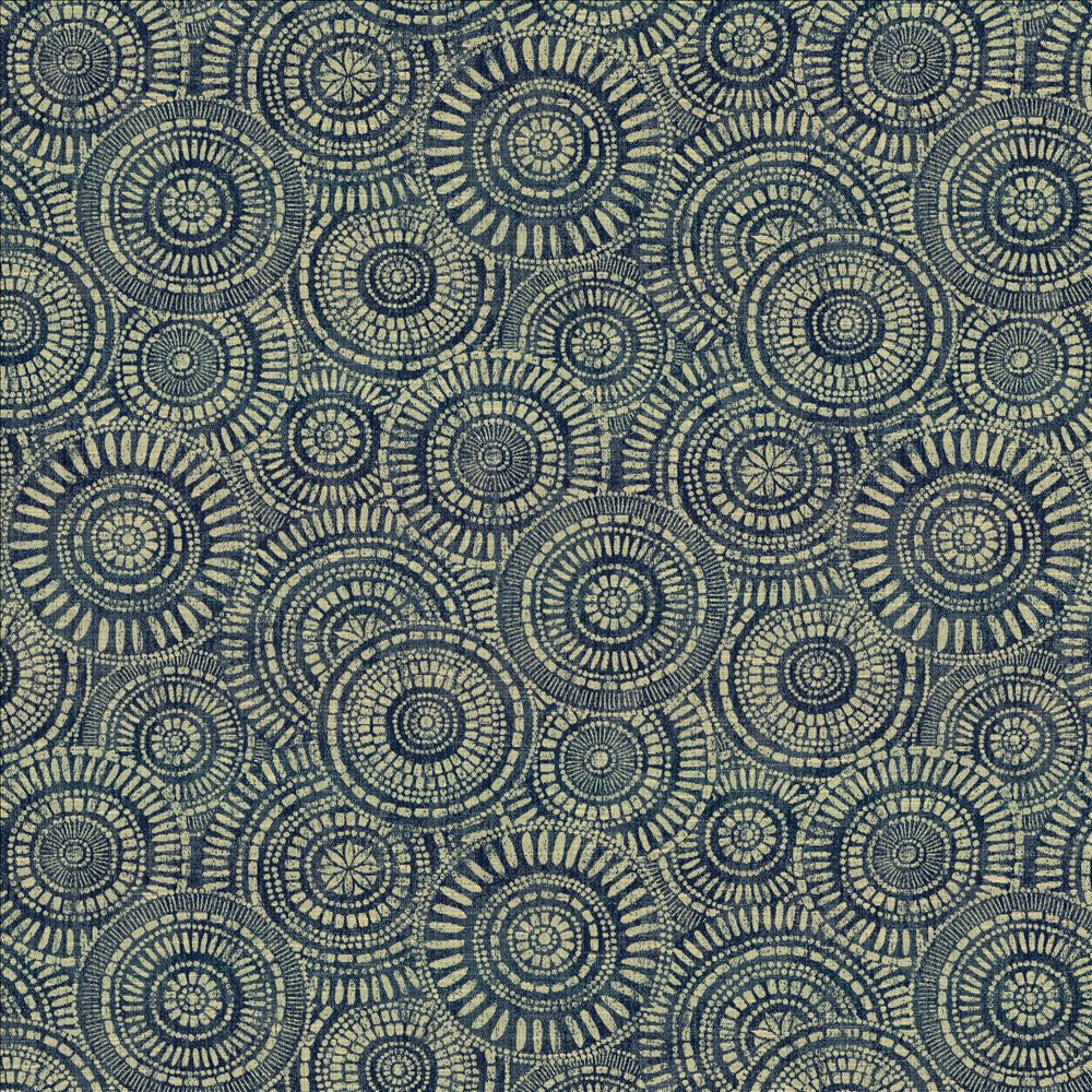 Round We Go Indigo by Kasmir Designer Fabric 5154 73% Polyester
27% Cotton
 CHINA 50,000 Wyzenbeek Double Rubs </p><p>Repeat: Horizontal: 28 4/8 inches and Vertical: 28 4/8 inches 57 - Swanky Fabrics -