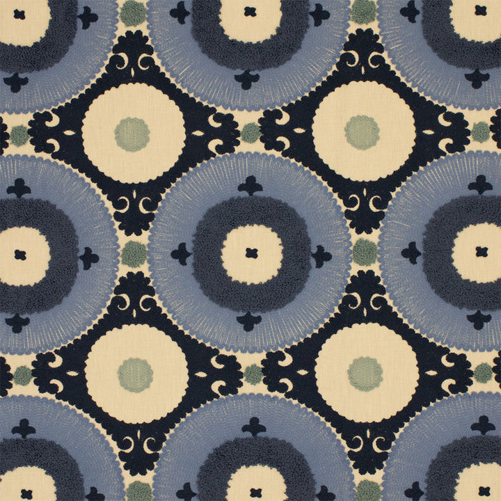 S7074 Azure by Greenhouse Designer Fabric - 52% Polyester, 48% Cotton (Embroidery: 100% Cotton) India 9000 9" H, 9.25" V 55" - Swanky Fabrics -