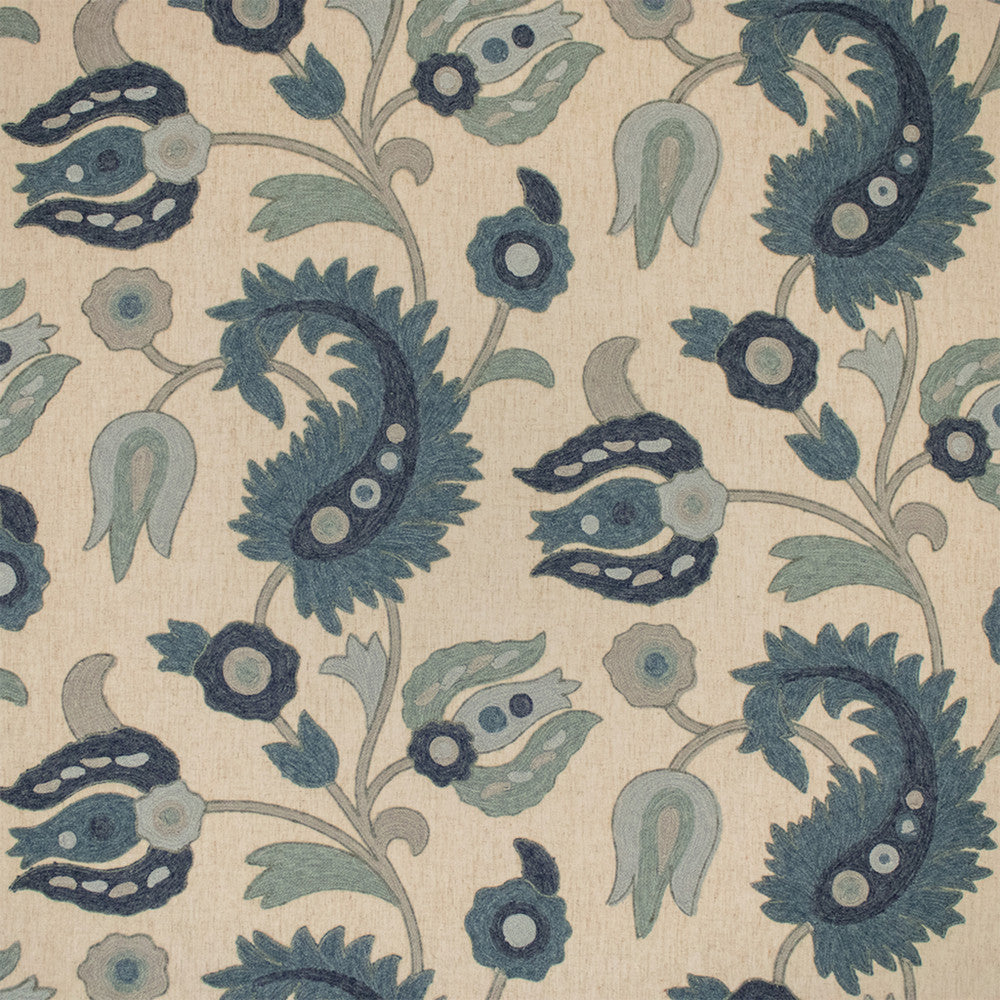 S7148 Cadet by Greenhouse Designer Fabric - 68% Polyester, 21% Linen, 11% Cotton (Embroidery: 60% Polyester, 25% Cotton, 15% Linen) India 9000 17.25" H, 26.75" V 54" - Swanky Fabrics -