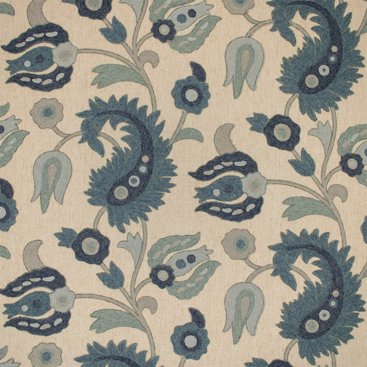 S7148 Cadet by Greenhouse Designer Fabric - 68% Polyester, 21% Linen, 11% Cotton (Embroidery: 60% Polyester, 25% Cotton, 15% Linen) India 9000 17.25" H, 26.75" V 54" - Swanky Fabrics -