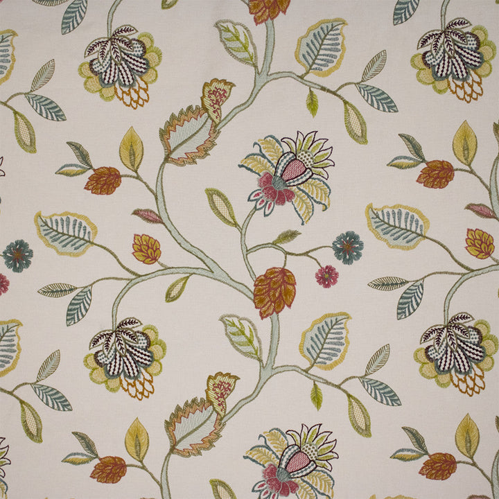 S7261 Ivory by Greenhouse Designer Fabric - 100% Cotton (Embroidery: 100% Rayon) India 9000 17.25"H, 15.5" V 54" - Swanky Fabrics -
