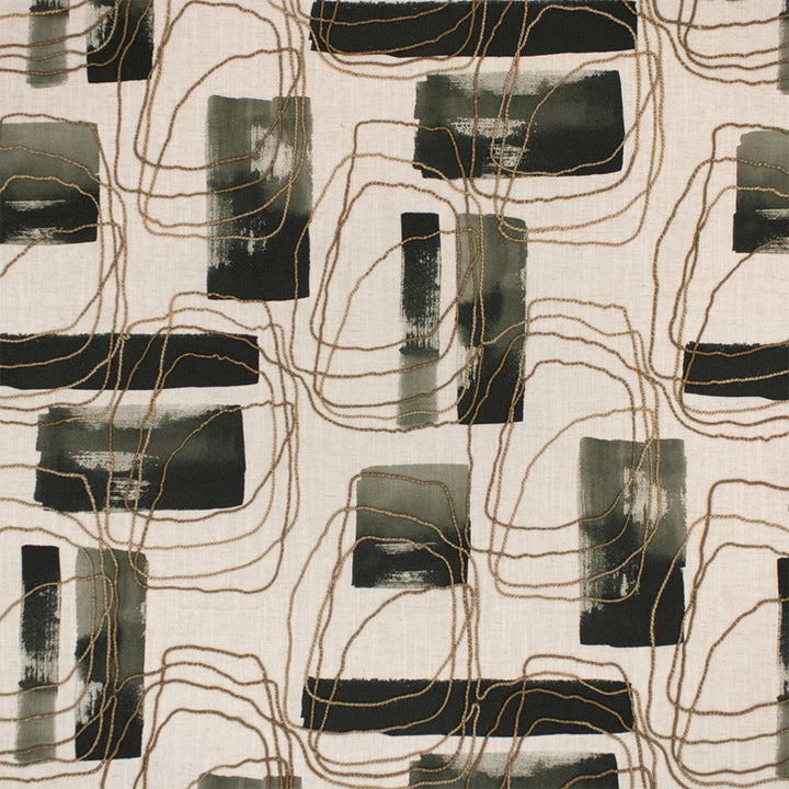 S7309 Ink by Greenhouse Designer Fabric - 50% Cotton, 35% Rayon, 15% Linen (Embroidery: 68% Jute, 32% Cotton) India 9000 27" H, 24.25" V 54" - Swanky Fabrics -