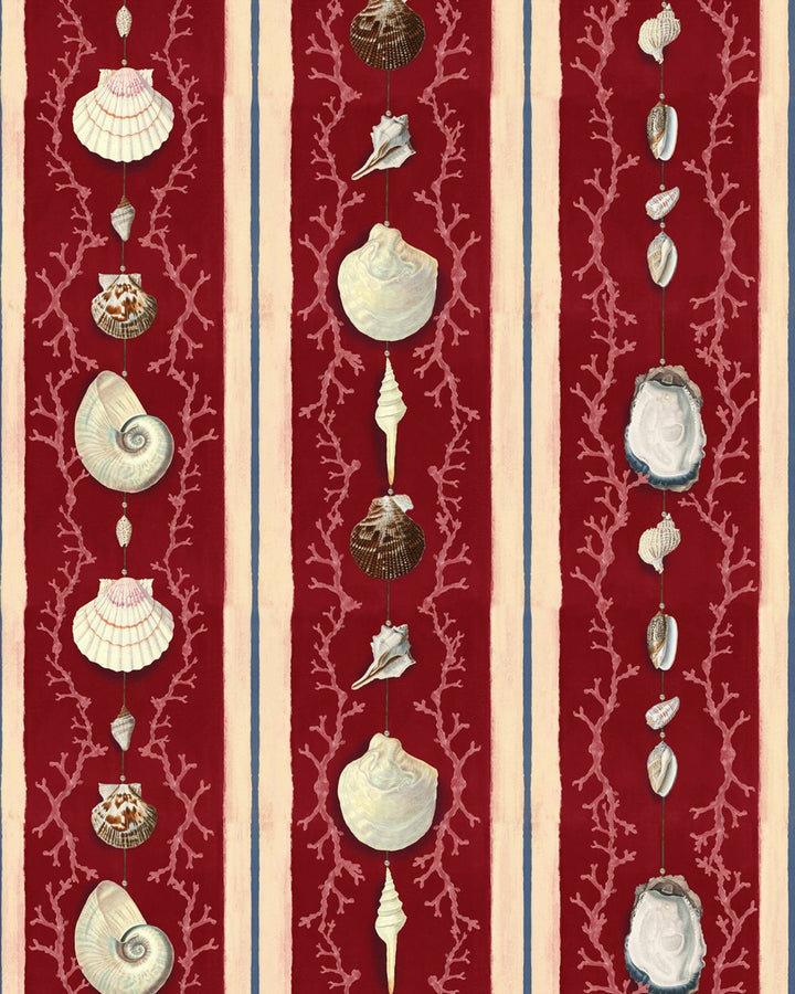 COQUILLAGE Samba Red Wallpaper (WP20573) by Mind The Gap | WP20573 | SUNDANCE VILLA | 3 rolls x 52x300 cm / 20.5x118.1 in | 0.52m / 20.5in | 3m / 118in | 4.65sqm / 50sq ft | 100cm / 39.3in | Blue, White, Red | Non-woven Textured | Paste the wall | 3-rolls in a box | Fabric Carolina | https://www.fabriccarolina.com/
