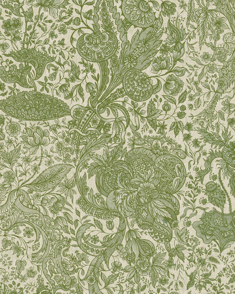 Sarkozi Embroidery Herbal Wallpaper by Mind the Gap Designer Wallpaper TRANSYLVANIAN ROOTS Satin Matte Made in Europe Paste the wall 1 roll x 20.5 x 10.9 yards - Swanky Fabrics -