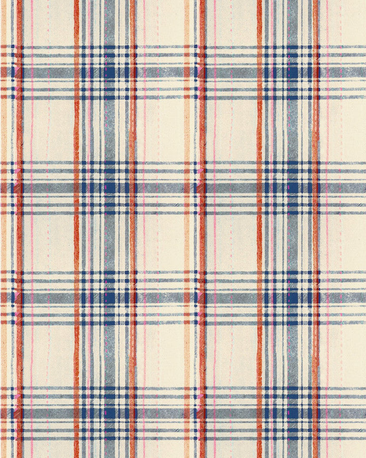 Seaport Plaid Cream Wallpaper by Mind the Gap Designer Wallpaper SUNDANCE VILLA Satin Matte Made in Europe Paste the wall 1 roll x 20.5 x 10.9 yards - Swanky Fabrics -