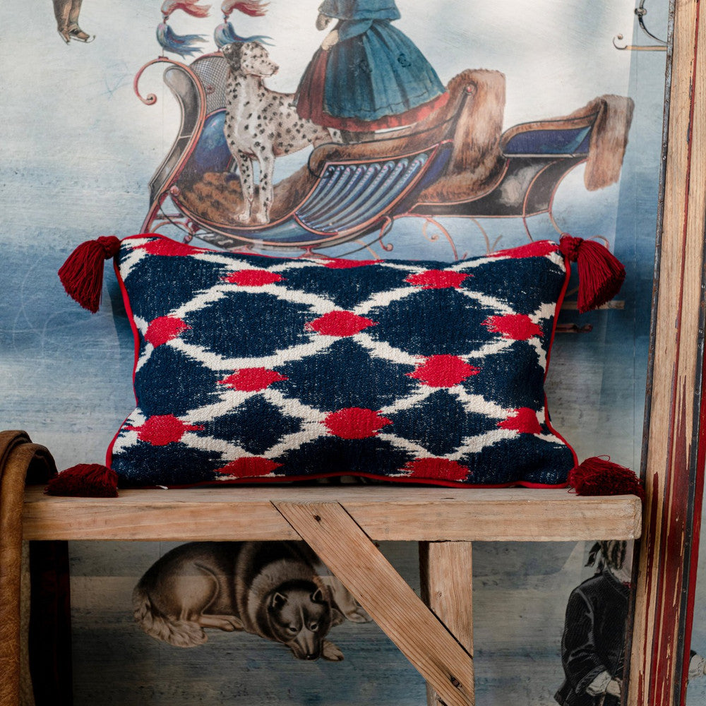 Mind The Gap Pillows SEEBENSEE Cushion (LC40192) | LC40192 | TYROL APRES-SKI HOME COLLECTION | 20 x 12 in | Blue, Red, White | Fabric Carolina | https://www.fabriccarolina.com/