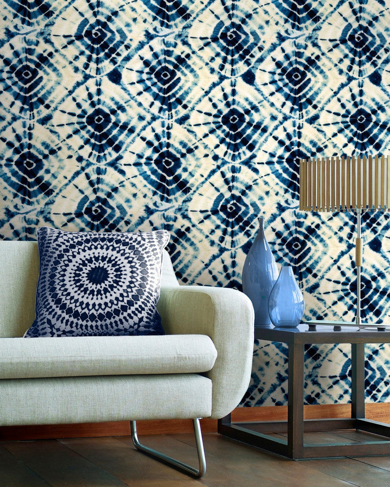 Mind The Gap Wallpaper SHIBORI SWIRLS (WP20205) | WP20205 | PREMIUM DESIGNER WALLPAPER COLLECTION | 3 rolls x 20.5 x 118.1 in | 0.52m / 20.5in | 3m / 118in | 4.65mp | 65cm / 25.6in | Blue, White | Non-woven | Paste the wall | 3-rolls in a box | Fabric Carolina | https://www.fabriccarolina.com/