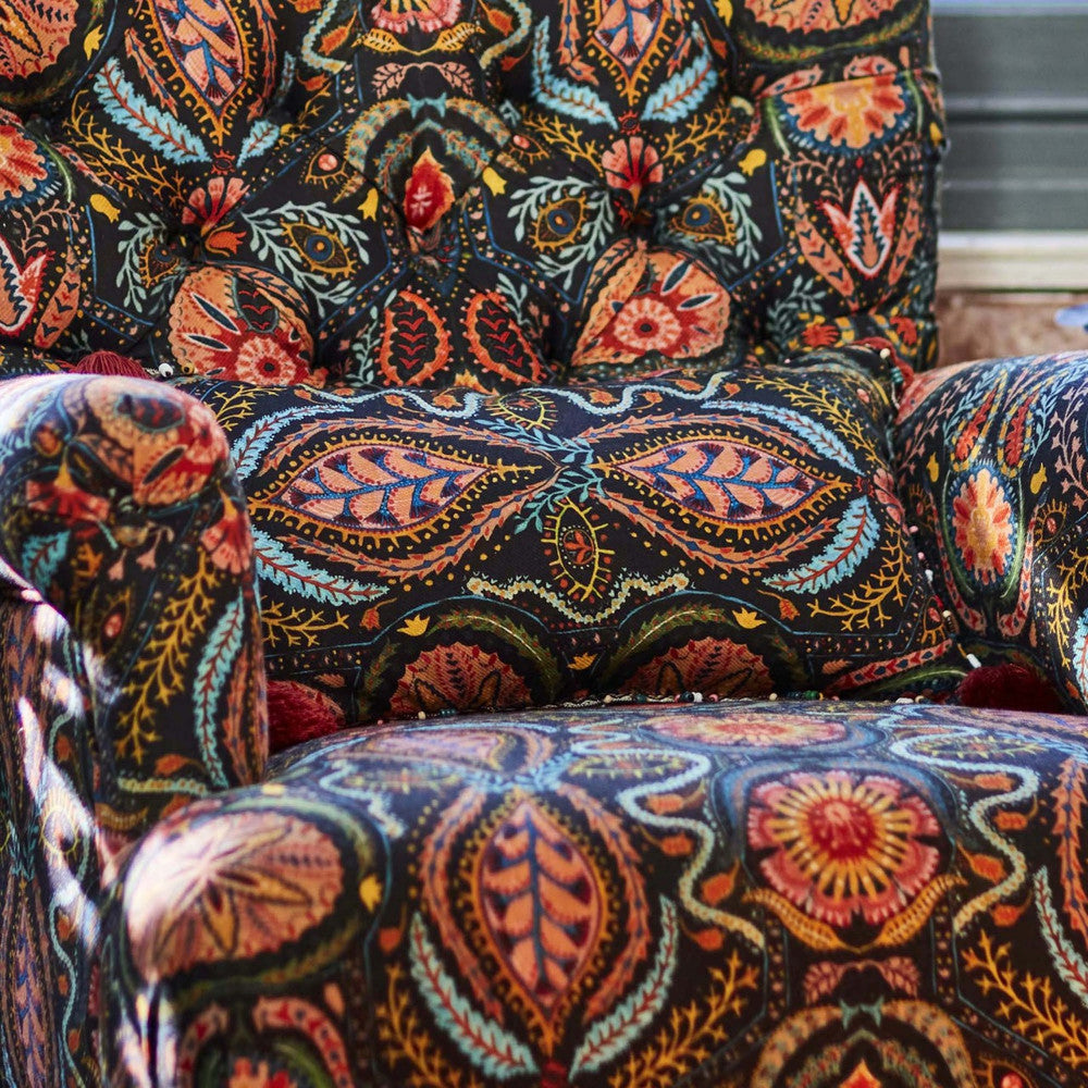 Mind The Gap Pillows SOUL SACRIFICE Cushion (LC40141) | LC40141 | WOODSTOCK '69 LIFESTYLE COLLECTION | 20 x 12 in | Black, Blue, Green, Orange, Yellow | Fabric Carolina | https://www.fabriccarolina.com/