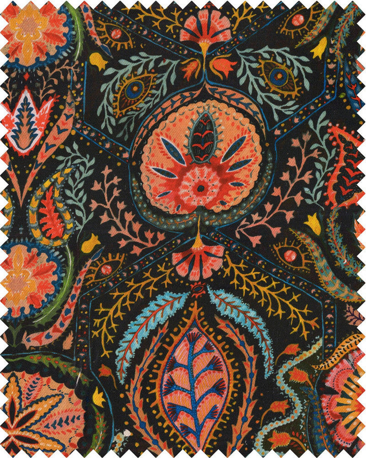 Mind The Gap Fabric SOUL SACRIFICE Fabric (FB00076) | FB00076 | WOODSTOCK '69 LIFESTYLE COLLECTION | Black, Blue, Green, Orange, Yellow | Fabric Carolina | https://www.fabriccarolina.com/