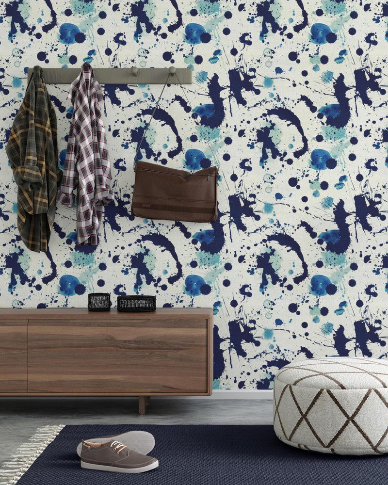 Mind The Gap Wallpaper SPLATTERS (WP20184) | WP20184 | PREMIUM DESIGNER WALLPAPER COLLECTION | 3 rolls x 20.5 x 118.1 in | 0.52m / 20.5in | 3m / 118in | 4.65mp | 52cm / 20.5in | Indigo blue, White | Non-woven | Paste the wall | 3-rolls in a box | Fabric Carolina | https://www.fabriccarolina.com/