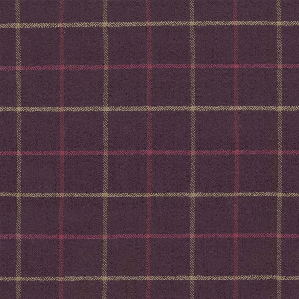 Steinbeck Check Berry by Kasmir Designer Fabric 1446 50% Polyester 50% Viscose CHINA 68,000 Martindale Cycles Horizontal: 5 inches and Vertical: 5 inches 57 - Swanky Fabrics -