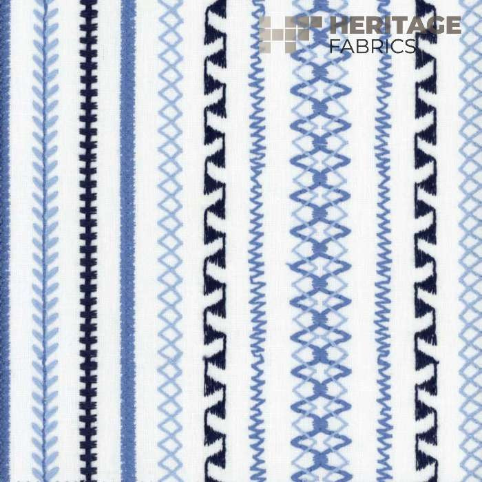 Stella Stripe Delft by Heritage Designer Fabric - 50% Polyester 50% Cotton India 9,000 Horizontal: 9" and Vertical: N/A 54" - Swanky Fabrics -
