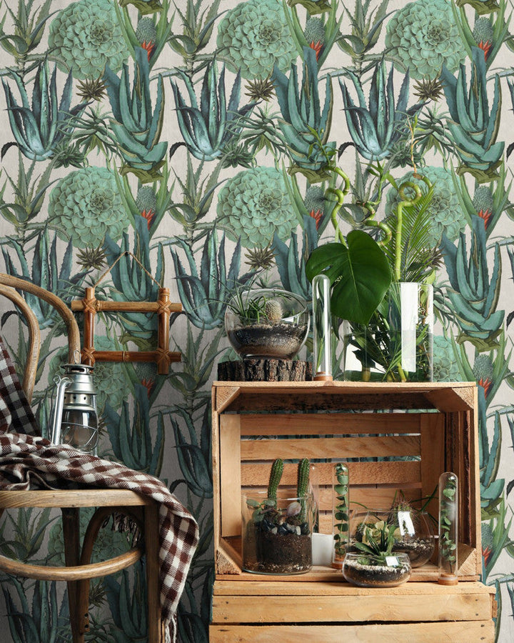 Mind The Gap Wallpaper SUCCULENTUS Wallpaper (WP20168) | WP20168 | PREMIUM DESIGNER WALLPAPER COLLECTION | 3 rolls x 20.5 x 118.1 in | 0.52m / 20.5in | 3m / 118in | 4.65mp | 52cm / 20.5in | Green, Taupe | Non-woven | Paste the wall | 3-rolls in a box | Fabric Carolina | https://www.fabriccarolina.com/