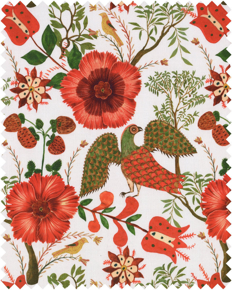 Mind The Gap Fabric SZEKELY FOLK Linen (FB00040) | FB00040 | TRANSYLVANIAN ROOTS | Green, Red, White | Fabric Carolina | https://www.fabriccarolina.com/