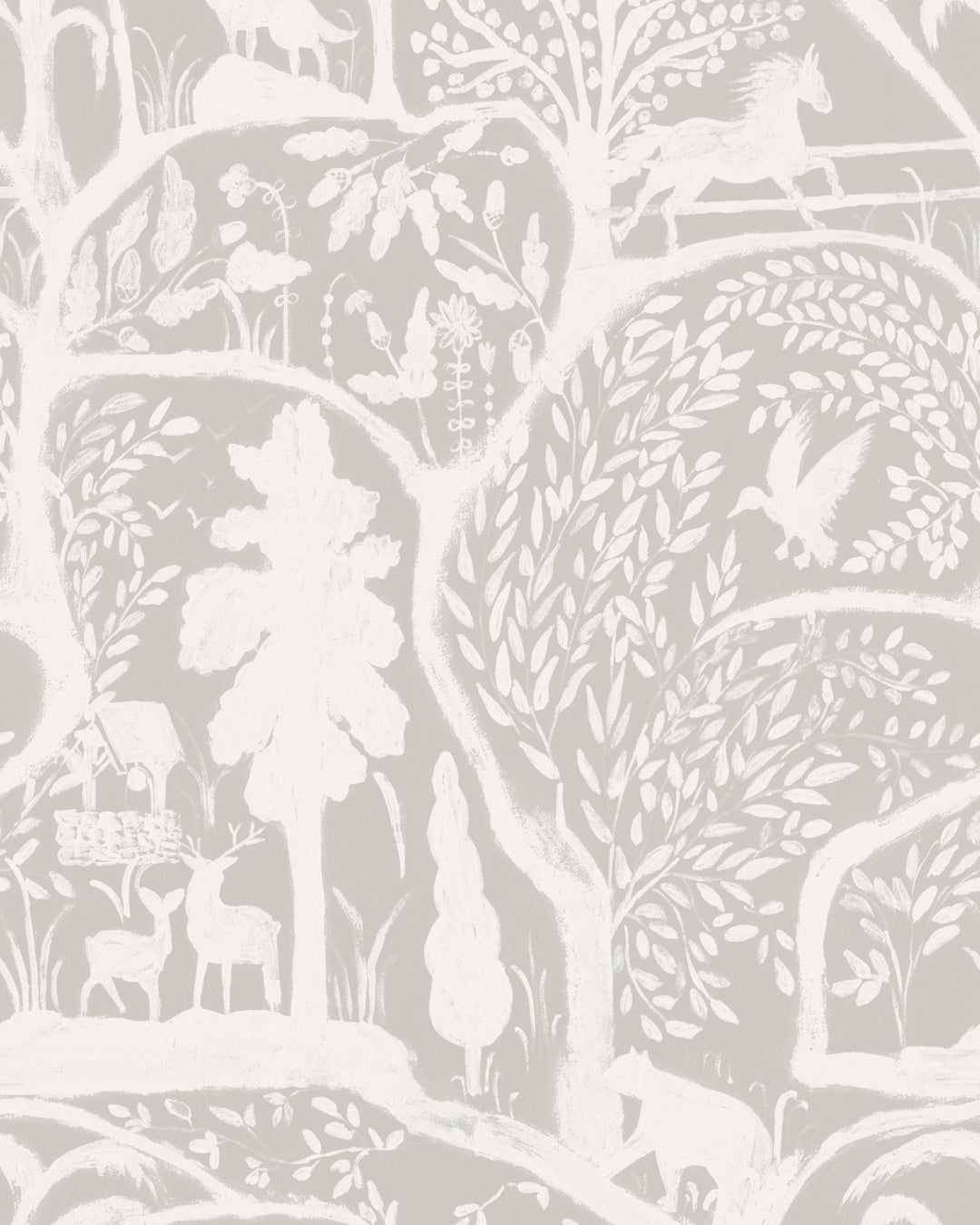 THE ENCHANTED WOODLAND Solstice Wallpaper (WP20815) by Mind The Gap | WP20815 | 1 roll x 52x900 cm / 20.47x354.33in | 0.52m / 20.5in | 9m / 354in | 4.68sqm / 50sq ft | 80cm / 31.4in | White, Grey | Non-woven Textured | Paste the wall | 1-roll in a box | Fabric Carolina | https://www.fabriccarolina.com/