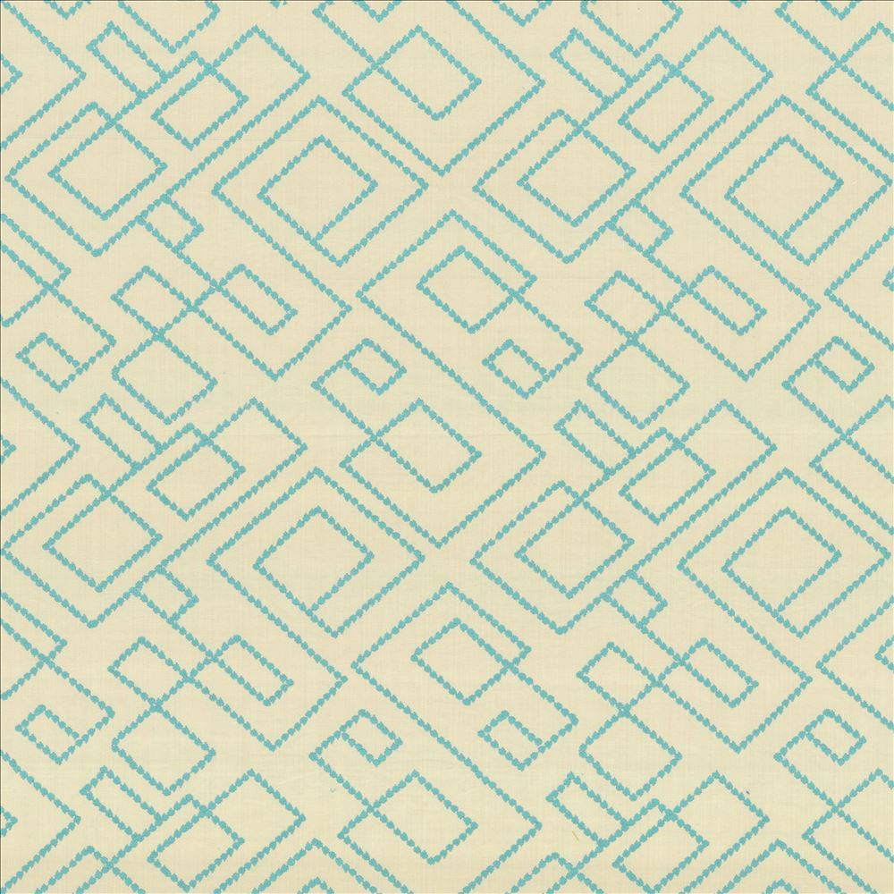 Tallmadge Fret Turquoise by Kasmir Designer Fabric 1442 100% Cotton Embroidery 100% Cotton INDIA Not Tested Horizontal: 17 inches and Vertical: 15 6/8 inches 52 - Swanky Fabrics -