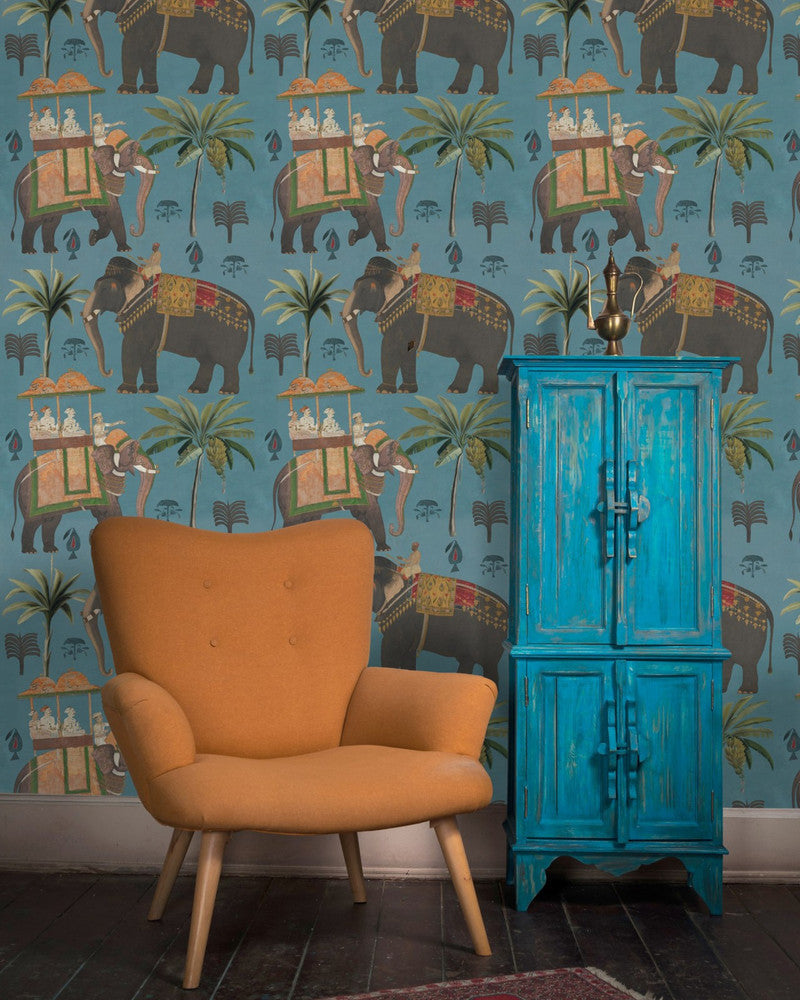 Mind The Gap Wallpaper THE PROCESSION Blue Wallpaper (WP20170) | WP20170 | PREMIUM DESIGNER WALLPAPER COLLECTION | 3 rolls x 20.5 x 118.1 in | 0.52m / 20.5in | 3m / 118in | 4.65mp | 60cm / 23.6in | Blue, Brown, Green, Red | Non-woven | Paste the wall | 3-rolls in a box | Fabric Carolina | https://www.fabriccarolina.com/