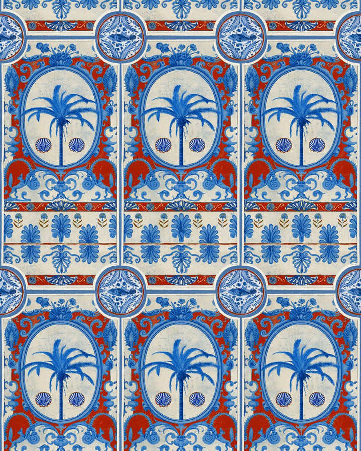 Mind The Gap Wallpaper THE VILLA Mural Red Wallpaper (WP20576) | WP20576 | SUNDANCE VILLA | 3 rolls x 20.5 x 118.1 in | 0.52m / 20.5in | 3m / 118in | 4.65mp | 110cm / 43.3in | Blue, Red, Taupe | Textured Matte | Paste the wall | 3-rolls in a box | Fabric Carolina | https://www.fabriccarolina.com/
