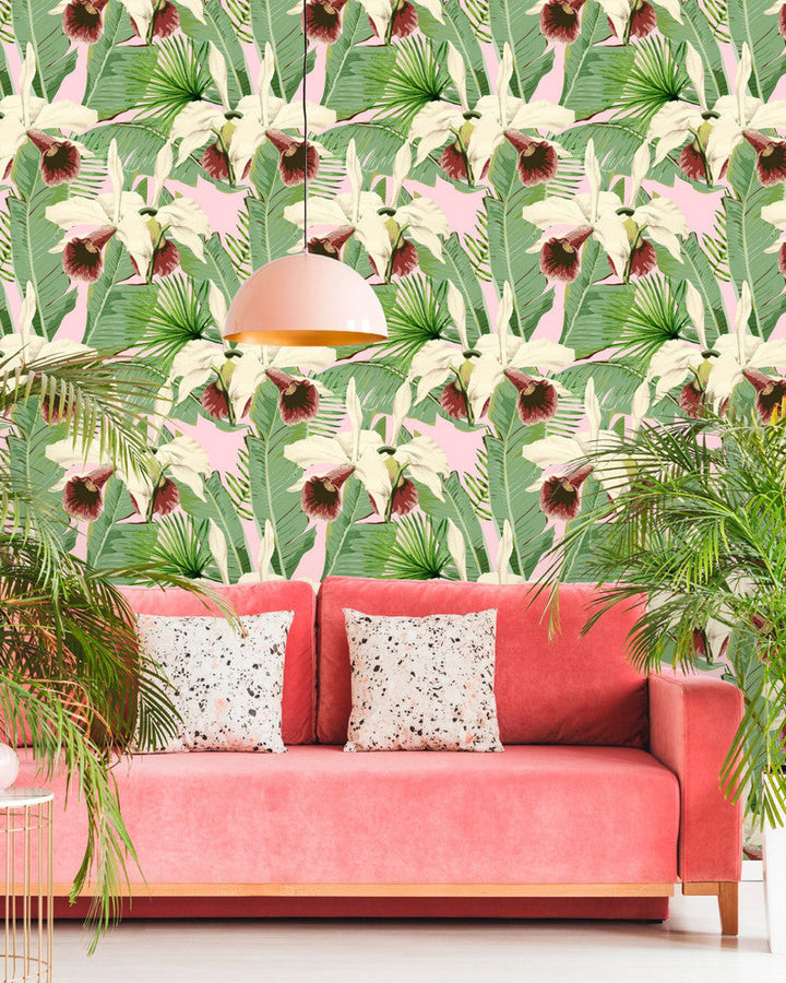 Treasure Island Pink Wallpaper by Mind the Gap Designer Wallpaper THE WALLPAPER COLLECTABLES Satin Matte Made in Europe Paste the wall 3 rolls x 20.5 x 3.25 yards - Swanky Fabrics -