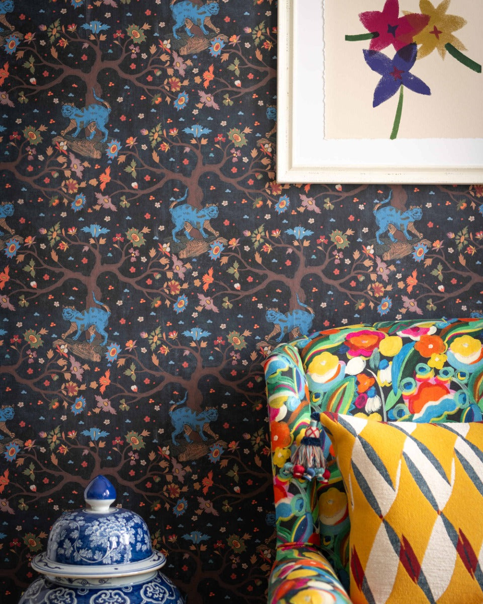 TREE OF LIFE Anthracite Wallpaper (WP20936) by Mind The Gap | WP20936 | TRANSYLVANIAN RHAPSODY | 1 roll x 52 x 900 cm / 20.47 x 354.33 in | 0.52m / 20.5in | 9m / 354in | 4.68sqm / 50sq ft | L52cm / L20.5in | Blue, Anthracite, Brown | Non-woven Textured | Paste the wall | 1 roll in a box | Fabric Carolina | https://www.fabriccarolina.com/