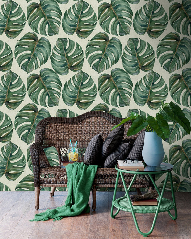 Tropical Leaf Premium Wallpaper by Mind the Gap Designer Wallpaper WALLPAPER DESIGNER COLLECTION Non-woven Made in Europe Paste the wall 3 rolls x 20.5 x 3.25 yards - Swanky Fabrics -