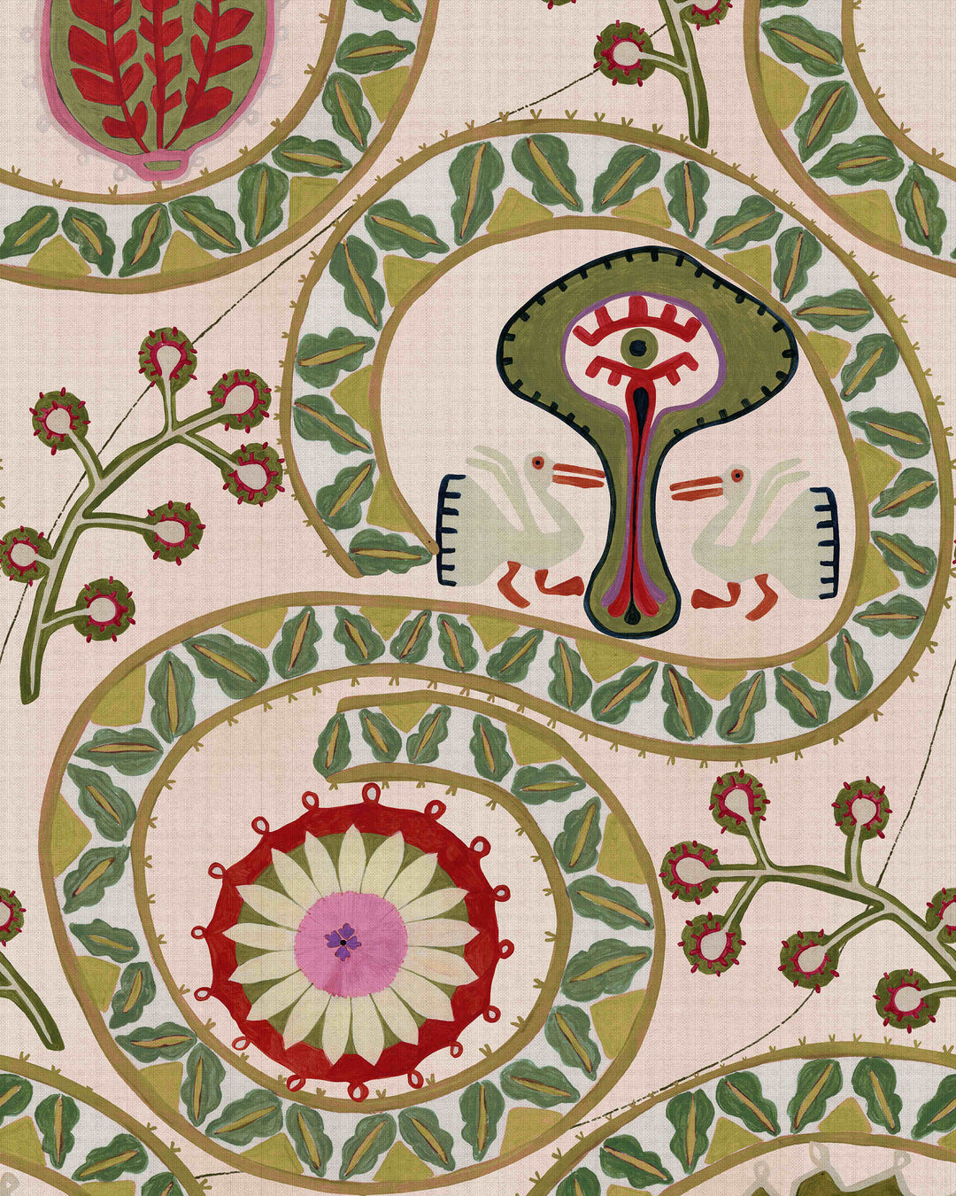 TWO STORKS Taupe Wallpaper (WP20900) by Mind The Gap | WP20900 | TRANSYLVANIAN RHAPSODY | 1 roll x 52 x 900 cm / 20.47 x 354.33 in | 0.52m / 20.5in | 9m / 354in | 4.68sqm / 50sq ft | 100cm / 39.3in | Taupe, Green, Red | Non-woven Textured | Paste the wall | 1 roll in a box | Fabric Carolina | https://www.fabriccarolina.com/