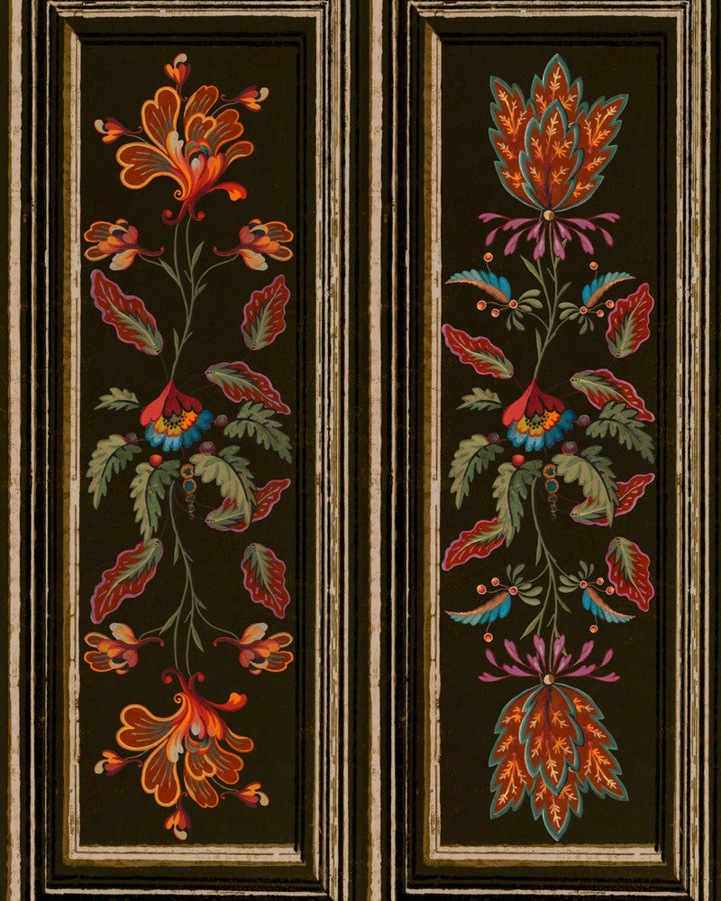 Tyrolean Panel Black Wallpaper by Mind the Gap Designer Wallpaper TYROL APRES-SKI HOME COLLECTION Textured Matte Made in Europe Paste the wall 3 rolls x 20.5 x 3.25 yards - Swanky Fabrics -