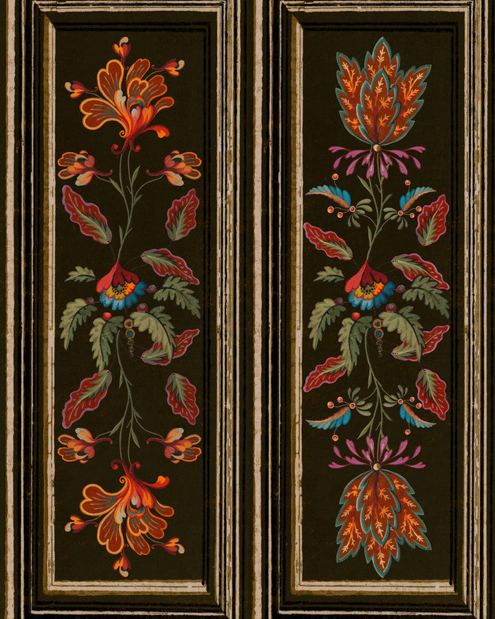 Tyrolean Panel Black Wallpaper by Mind the Gap Designer Wallpaper TYROL APRES-SKI HOME COLLECTION Textured Matte Made in Europe Paste the wall 3 rolls x 20.5 x 3.25 yards - Swanky Fabrics -