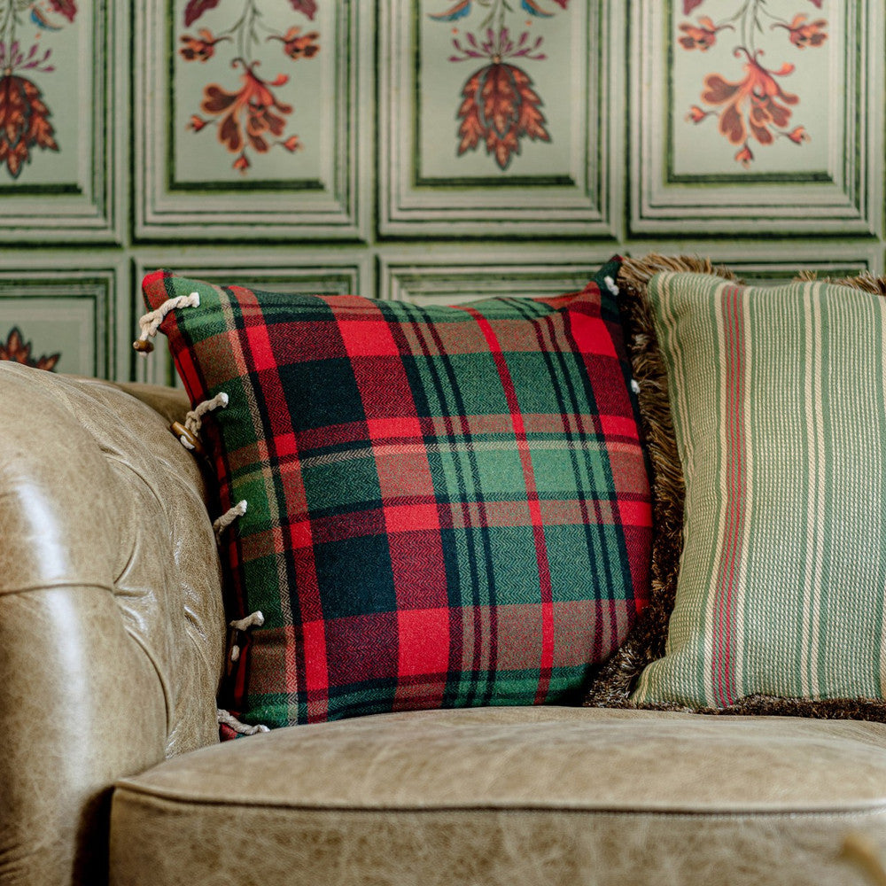 Mind The Gap Pillows TYROLEAN PLAID Cushion (LC40189) | LC40189 | TYROL APRES-SKI HOME COLLECTION | 20 x 20 in | Black, Green, Red | Fabric Carolina | https://www.fabriccarolina.com/