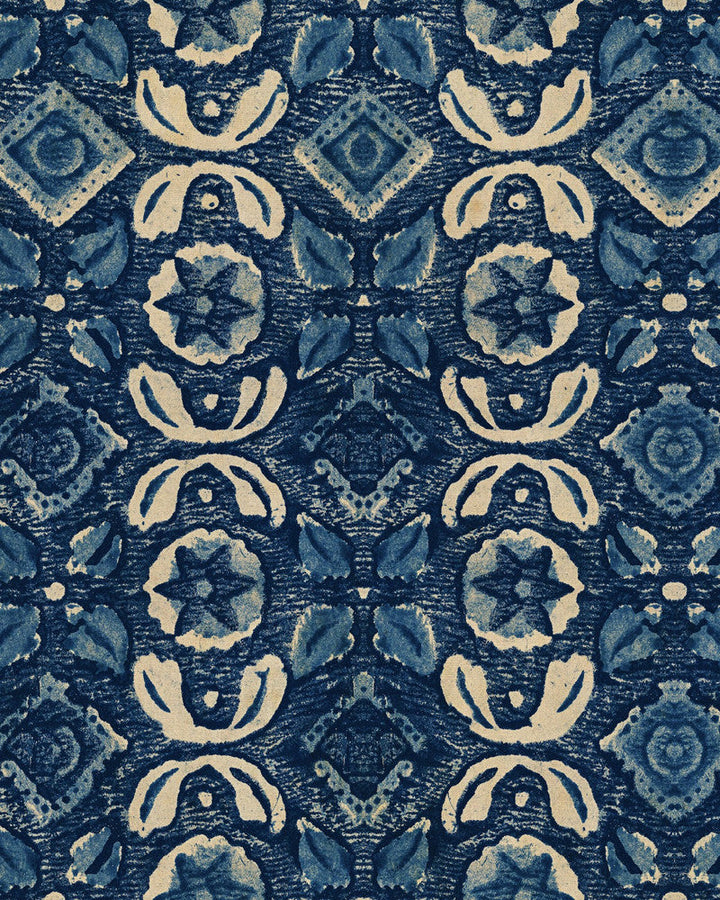 Varanasi Indigo Wallpaper by Mind the Gap Designer Wallpaper WOODSTOCK '69 LIFESTYLE COLLECTION Satin Matte Made in Europe Paste the wall 1 roll x 20.5 x 10.9 yards - Swanky Fabrics -