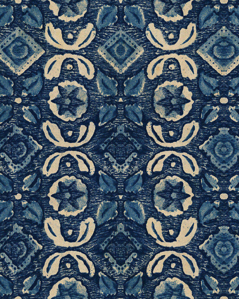 Mind The Gap Wallpaper VARANASI Indigo Wallpaper (WP30099) | WP30099 | WOODSTOCK '69 LIFESTYLE COLLECTION | 1 roll x 20.5 x 393.7 in | 0.52m / 20.5in | 10m / 393.7in | 5.20mp | 50cm / 19.6in | Indigo, Taupe | Satin Matte | Paste the wall | 1-roll in a box | Fabric Carolina | https://www.fabriccarolina.com/