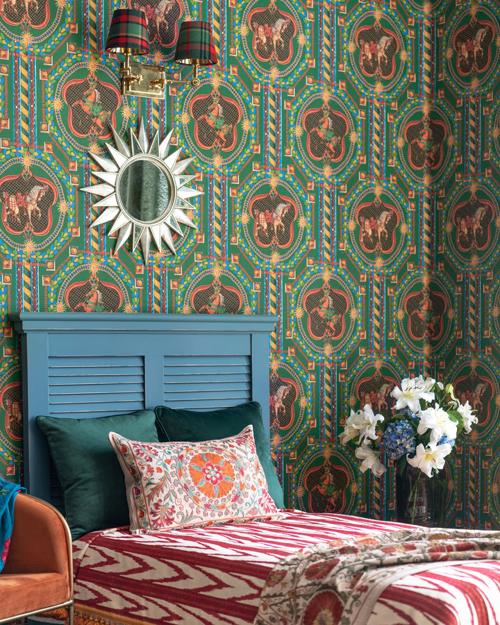 VENETIAN ORNAMENT Wallpaper (WP20769) by Mind The Gap | WP20769 | ORIENT EXPRESS | 1 roll x 52x900 cm / 20.47x354.33in | 0.52m / 20.5in | 9m / 354in | 4.68sqm / 50sq ft | 70cm / 27.5in | Blue, Green, Red, Cream | Non-woven Textured | Paste the wall | 1-roll in a box | Fabric Carolina | https://www.fabriccarolina.com/