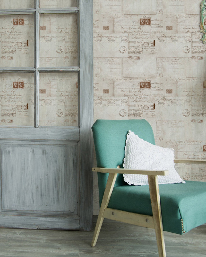 Mind The Gap Wallpaper VINTAGE LETTERS Neutral Premium Wallpaper (WP20018) | WP20018 | WALLPAPER DESIGNER COLLECTION | 3 rolls x 20.5 x 118.1 in | 0.52m / 20.5in | 3m / 118in | 4.65mp | 52cm / 20.5in | Sepia, Taupe | Non-woven | Paste the wall | 3-rolls in a box | Fabric Carolina | https://www.fabriccarolina.com/