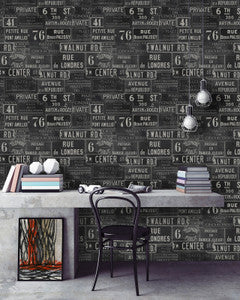Mind the Gap Wallpaper Mind The Gap   VINTAGE SIGNS Anthracite Premium   (WP20037)