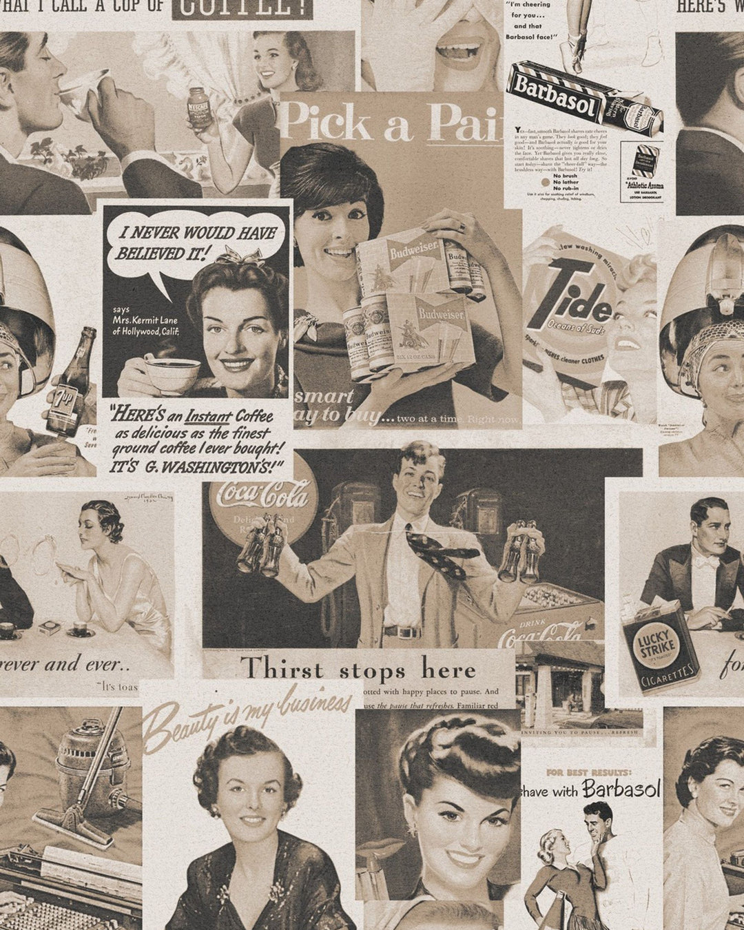 Retro Ads Sepia Premium wallpaper by Mind the Gap (WP20070), swatch