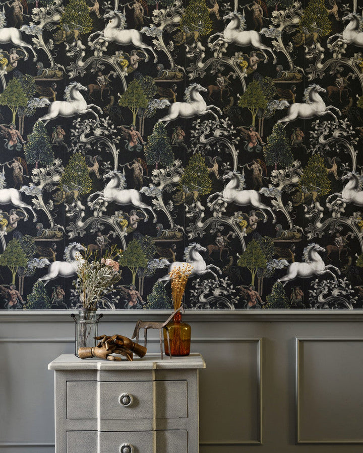 Imaginarium Dark Wallpaper by Mind the Gap Designer Wallpaper THE WALLPAPER COMPENDIUM 1 Textured Matte Made in Europe Paste the wall 3 rolls x 20.5 x 3.25 yards - Swanky Fabrics -