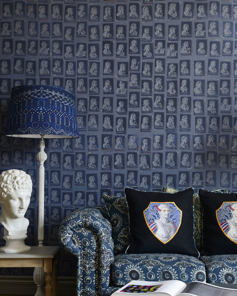 Emperors Blue Wallpaper by Mind the Gap Designer Wallpaper THE WALLPAPER COMPENDIUM 1 Textured Matte Made in Europe Paste the wall 3 rolls x 20.5 x 3.25 yards - Swanky Fabrics -
