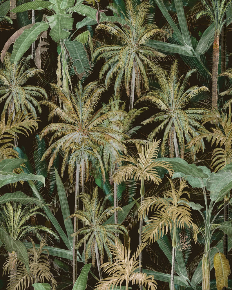 Mind The Gap Wallpaper THE JUNGLE Anthracite Wallpaper (WP20523) | WP20523 | THE WALLPAPER COMPENDIUM 1 | 3 rolls x 20.5 x 118.1 in | 0.52m / 20.5in | 3m / 118in | 4.65mp | 70cm / 27.6in | Black, Brown, Green | Textured Matte | Paste the wall | 3-rolls in a box | Fabric Carolina | https://www.fabriccarolina.com/