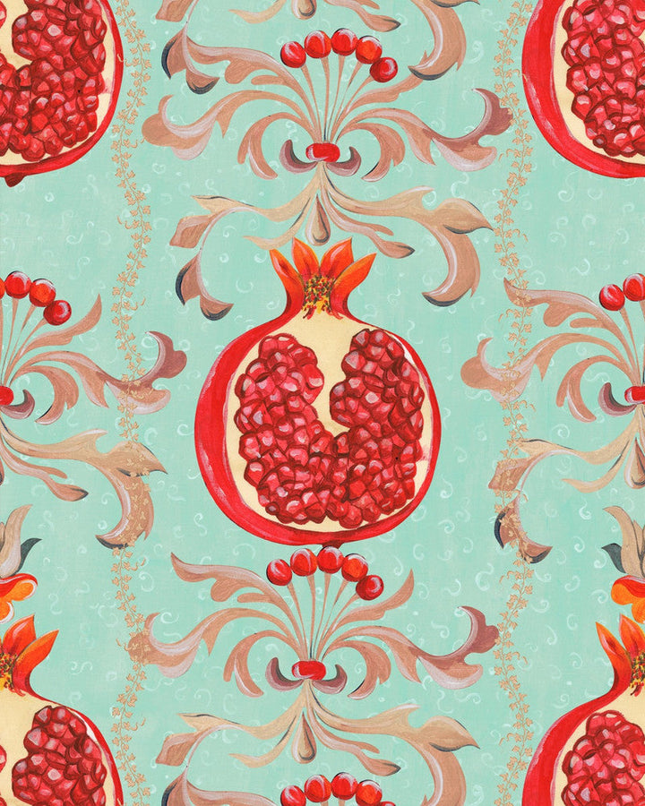 Melagranata Azzurro Wallpaper by Mind the Gap Designer Wallpaper LA DOLCE VITA Textured Matte Made in Europe Paste the wall 1 roll x 20.47 x 9.8 yards - Swanky Fabrics -