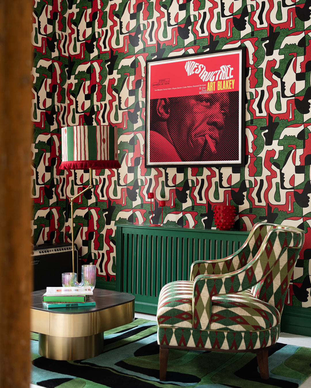 SAUDADE in Red Wallpaper (WP20877) by Mind The Gap | WP20877 | JAZZ LIVE | 1 roll x 52 x 900 cm / 20.47 x 354.33in | 0.52m / 20.5in | 900 cm / 393.7in | 4.68sqm / 50sq ft | 70cm / 27.5in | Black, Red, Cream | Non-woven Satin | Paste the wall | 1 roll in a box | Fabric Carolina | https://www.fabriccarolina.com/