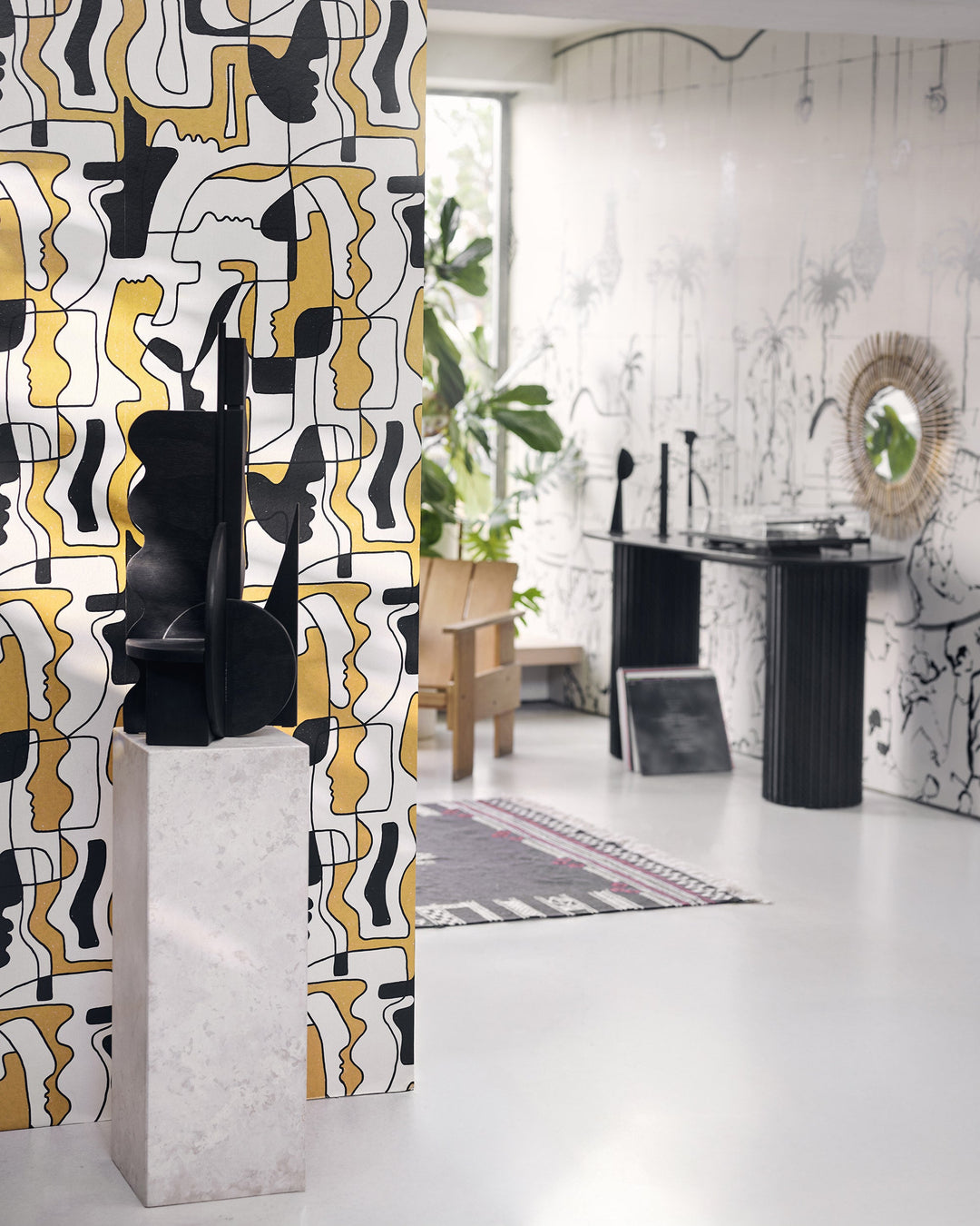 SAUDADE in Yellow Wallpaper (WP20878) by Mind The Gap | WP20878 | JAZZ LIVE | 1 roll x 52 x 900 cm / 20.47 x 354.33in | 0.52m / 20.5in | 900 cm / 393.7in | 4.68sqm / 50sq ft | 70cm / 27.5in | Black, Yellow, Cream | Non-woven Satin | Paste the wall | 1 roll in a box | Fabric Carolina | https://www.fabriccarolina.com/