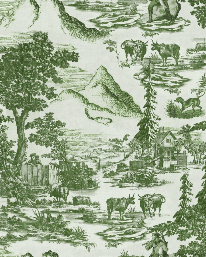 TOILE DU TYROL Evergreen Wallpaper (WP30146) by Mind The Gap | WP30146 | TYROL APRES-SKI | 1 roll x 52x1000 cm / 20.5x393.7 in | 0.52m / 20.5in | 10m / 393.7in | 5.20sqm / 55.9sq ft | 52cm / 20.5in | Green, Light Green | Non-woven Satin | Paste the wall | 1-roll in a box | Fabric Carolina | https://www.fabriccarolina.com/