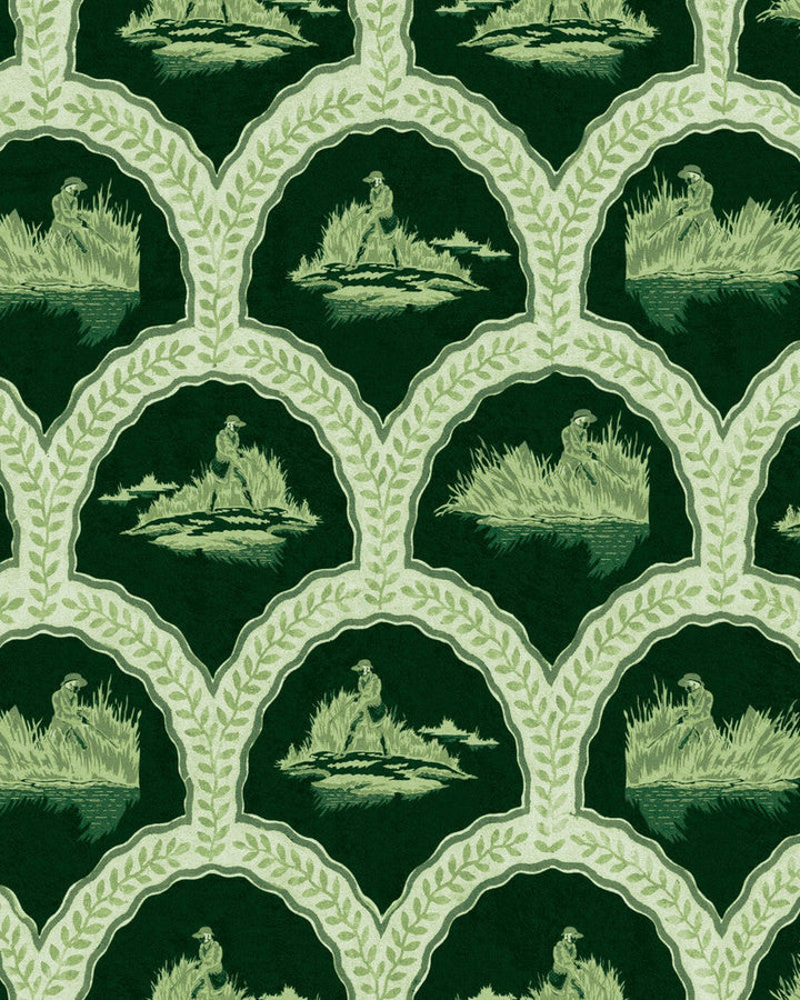 The Hunter Evergreen Wallpaper by Mind the Gap Designer Wallpaper THE WETLANDS Non-woven Made in Europe Paste the wall 1 roll x 20.5x10.9 yards - Swanky Fabrics -