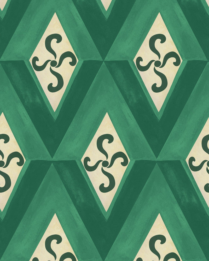 Girandola Emerald Wallpaper by Mind the Gap Designer Wallpaper LA DOLCE VITA Satin Matte Made in Europe Paste the wall 1 roll x 20.5 x 10.9 yards - Swanky Fabrics -