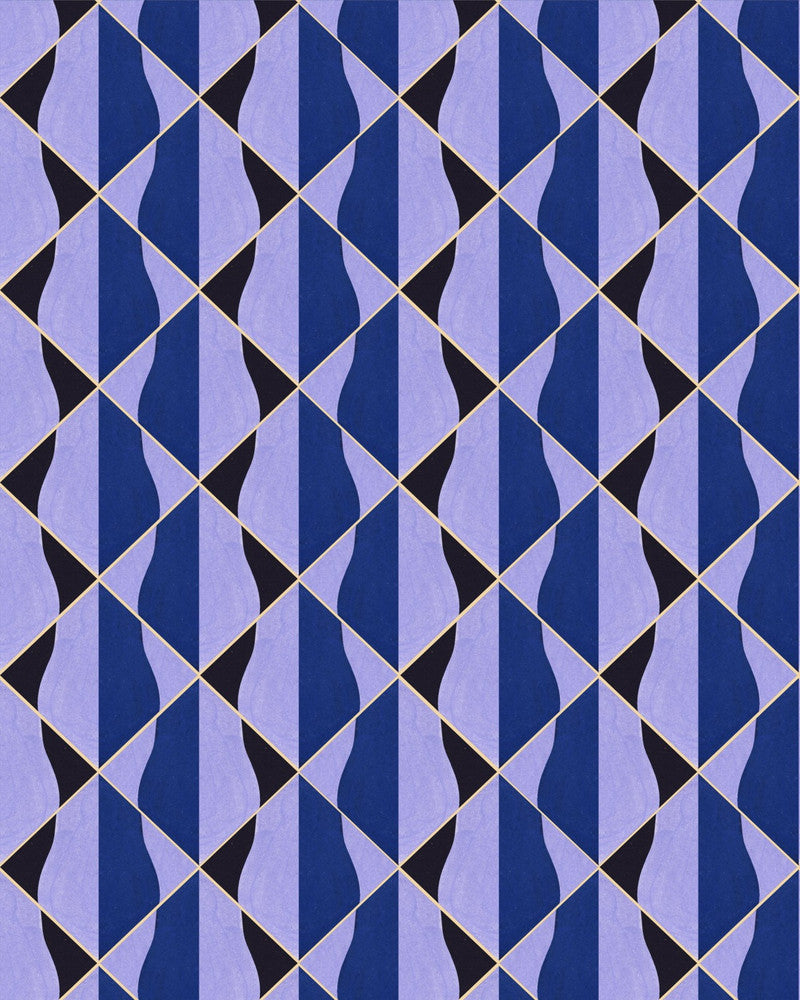 Mind The Gap Wallpaper ONDE Blu Wallpaper (WP30202) | WP30202 | LA DOLCE VITA | 1 roll x 20.5 x 393.7 in | 0.52m / 20.5in | 10m / 393.7in | 4.68mp | 50cm / 19.6in | Black, Blue, Purple | Satin Matte | Paste the wall | 1-roll in a box | Fabric Carolina | https://www.fabriccarolina.com/