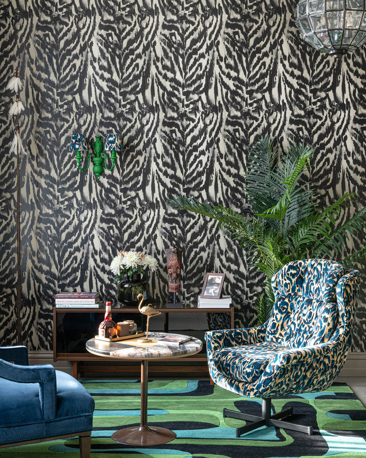 ZEBRATO Nero Wallpaper (WP30212) by Mind The Gap | WP30212 | LA DOLCE VITA | 1 roll x 52 x 1000 cm / 20.5 x 393.7in | 0.52m / 20.5in | 10m / 393.7in | 5.20sqm / 55.9sq ft | 80cm / 31.4in | Grey, Charcoal | Non-woven Satin | Paste the wall | 1-roll in a box | Fabric Carolina | https://www.fabriccarolina.com/
