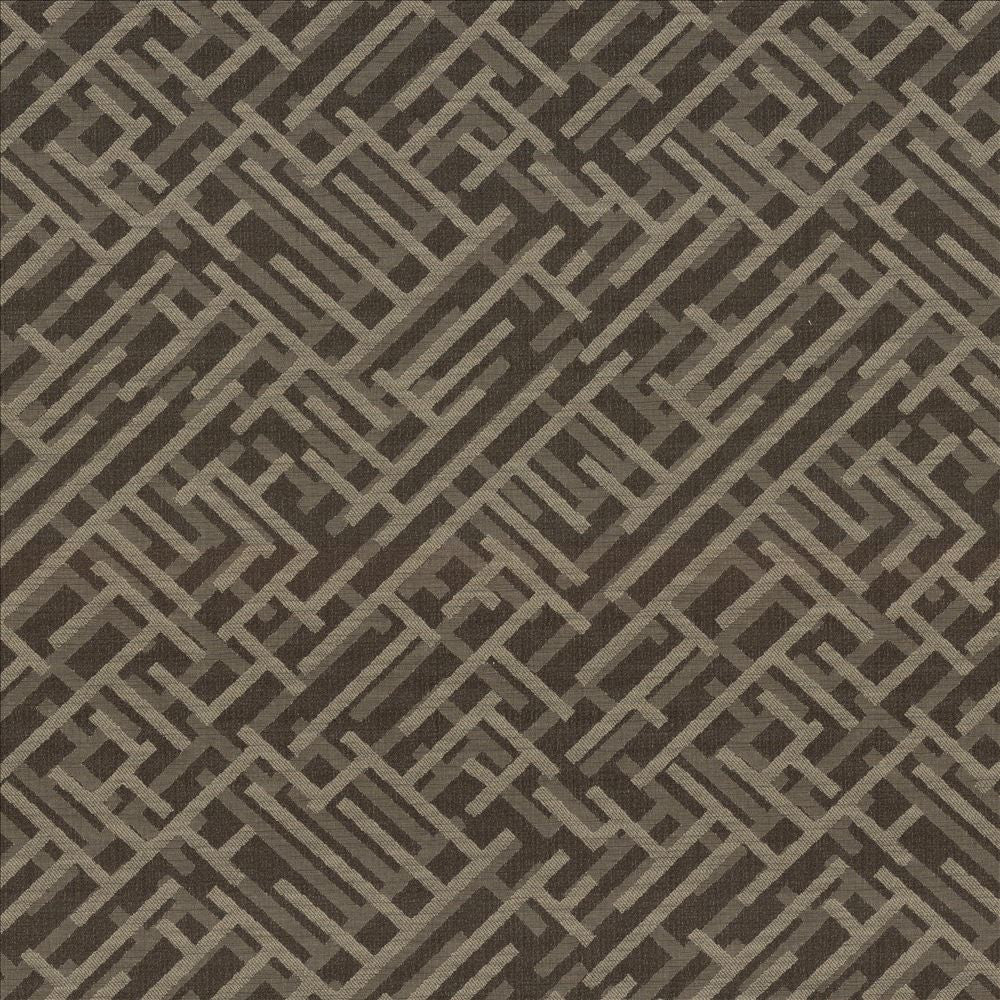 Zen Fret Cocoa by Kasmir Designer Fabric 5084 56% Polyester 34% Rayon 8% Cotton 2% Flax USA 9,000 Wyzenbeek Double Rubs Horizontal: 12 7/8 inches and Vertical: 12 6/8 inches 54 - Swanky Fabrics -